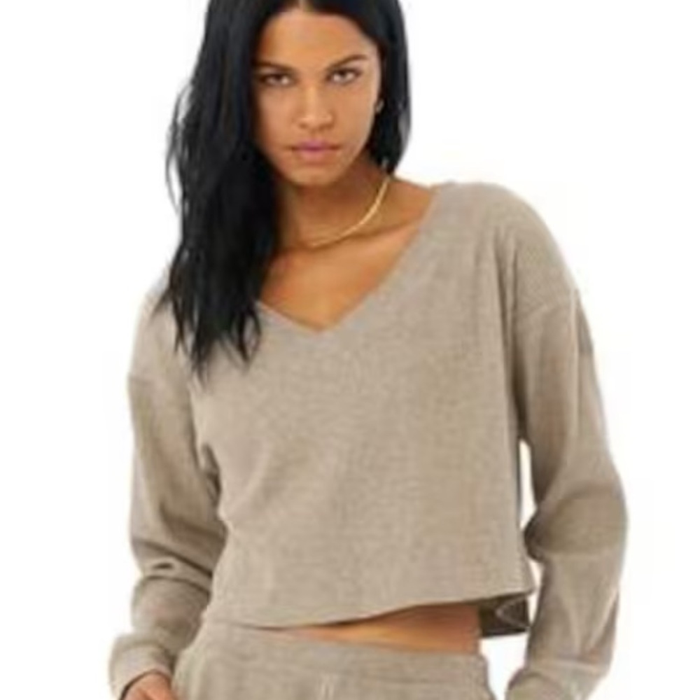 ALO Yoga Muse Taupe V-Neck Sweater